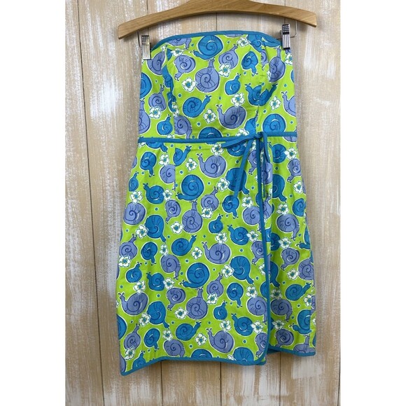 Lilly Pulitzer Dresses & Skirts - Lilly Pulitzer Strapless Dress Green Blue Snails Print Open Back Sz 8